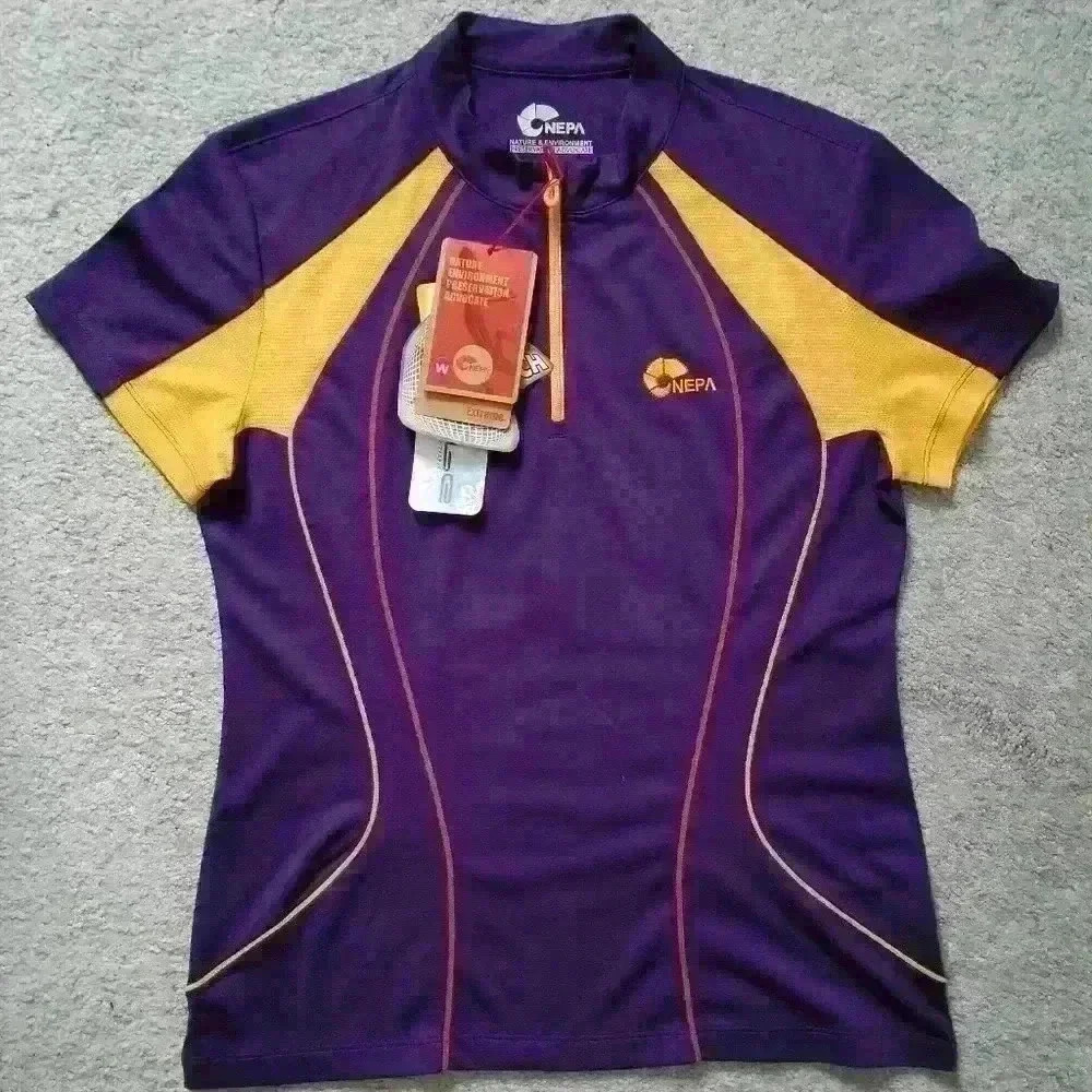 NEPA Sport Outdoor Badminton T-Shirt Womens M 1/4 Zip Colorblock Purple Yellow